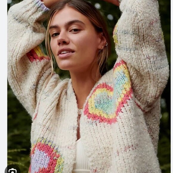 Daily Practice Anthropologie Love Me Heart Chunky Knit Cardigan Oversize XL - Picture 2 of 9